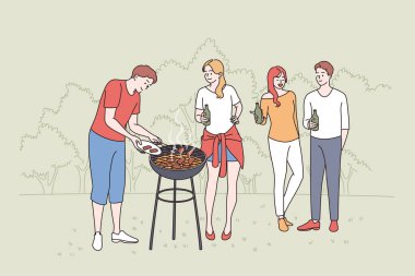 Having picnic and barbecue concept. clipart