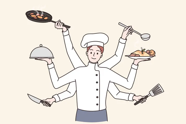 Концепція кулінарного шеф-кухаря з багатьма завданнями — стоковий вектор
