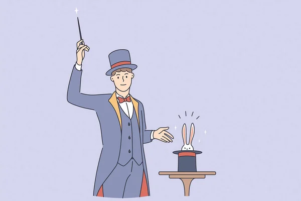 Magician making trick during work concept. — Vettoriale Stock