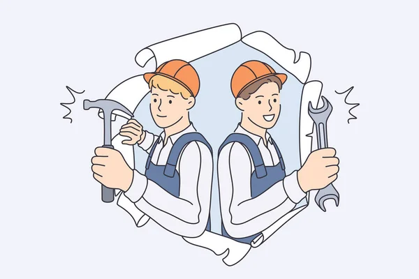 Επισκευαστές κατά τη διάρκεια κατασκευαστικών εργασιών — Διανυσματικό Αρχείο