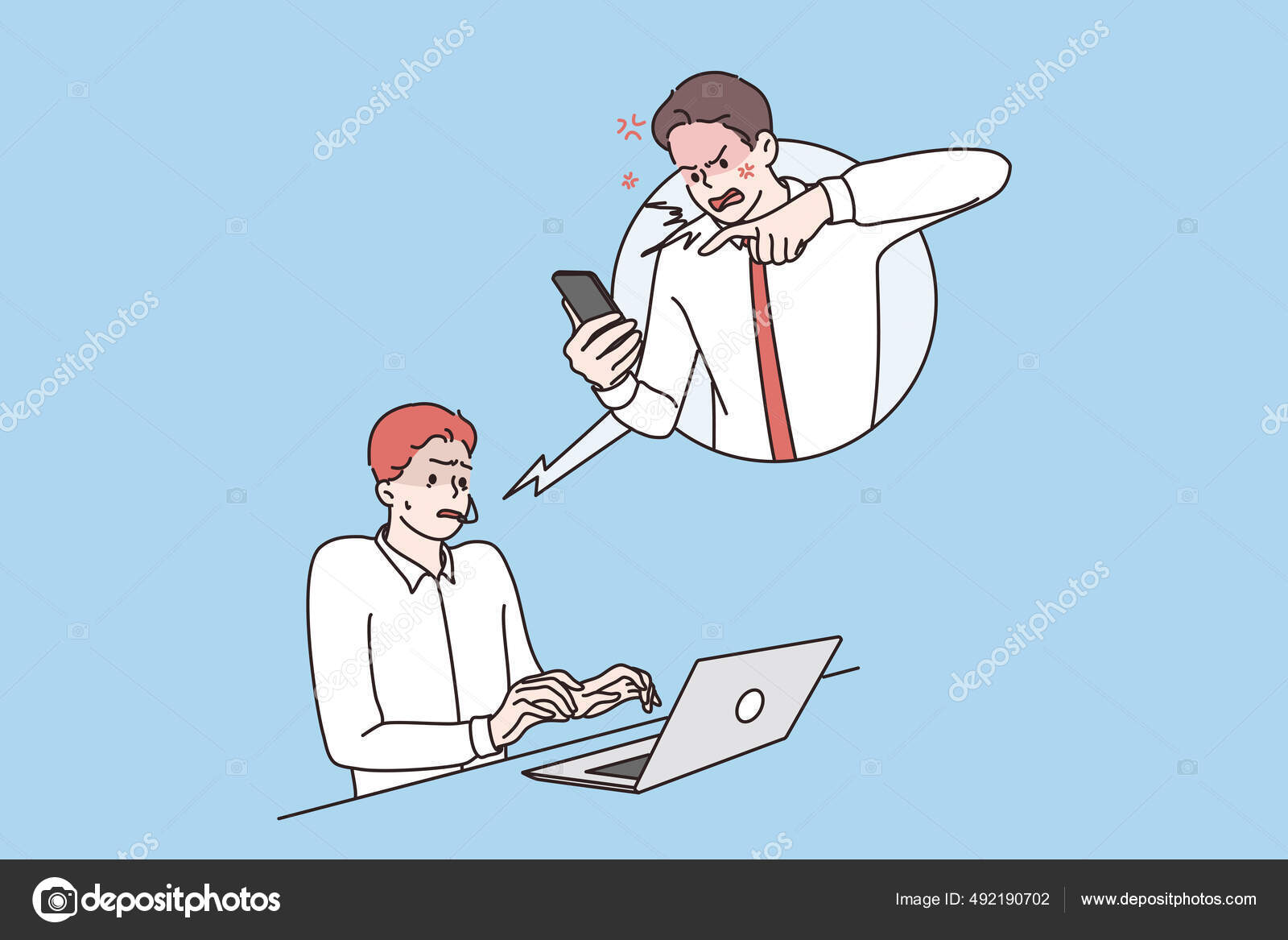 Общение С Клиентом На Рабочем Месте. Векторное Изображение.