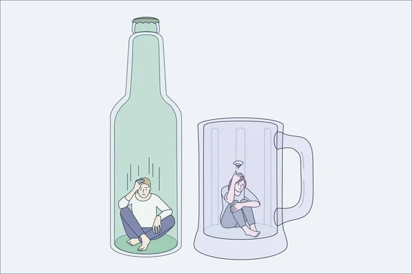 酗酒和抑郁症的概念 — 图库矢量图片