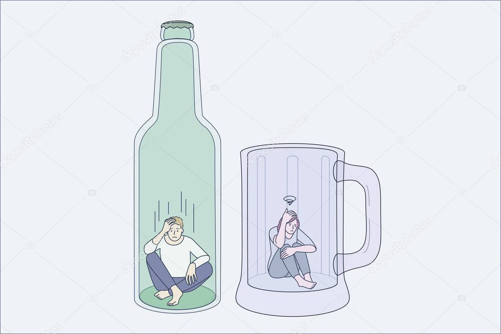 Addiction to alcohol and depression concept