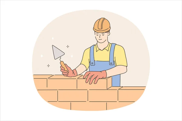 Homem construtor durante o conceito de trabalho — Vetor de Stock