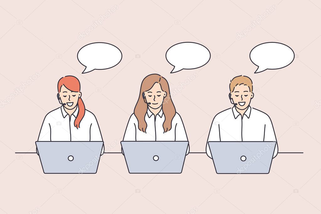 Call center workers during work concept.