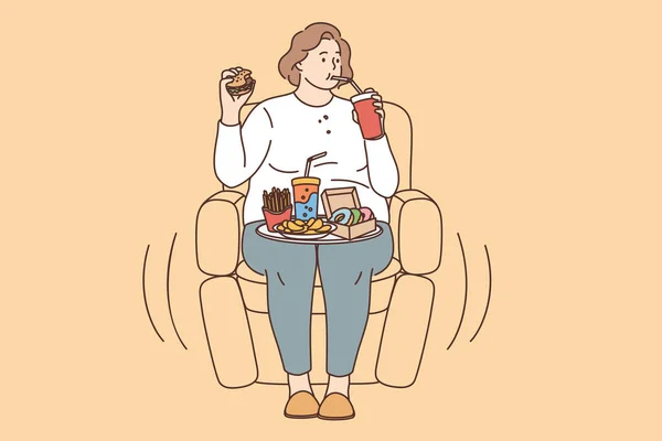 Ungesunde Ernährung, Fettleibigkeit und Überernährung — Stockvektor