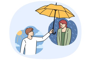 Kadın için dostane bir destek ve şemsiye tutan bir erkekten psikolojik yardım. Başarılı adam depresyondaki kızı kurtarır ve zihinsel sağlığı geri getirmek ve stresle savaşmak için destek sağlar..