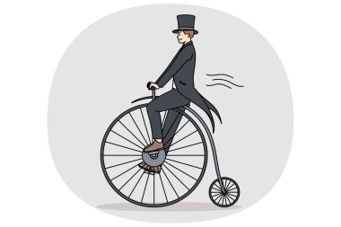 Kuyruklu paltolu bir adam eski moda bir beş sentlik bisiklete biniyor ve geçen yüzyıla yolculuk yapmayı hayal ediyor. Adam sirk sahnesinde gösteriye gelen seyirciyi şaşırtmak için gösterişli bir bisiklet kullanıyor..