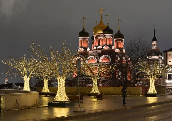 Mosca Russia Dicembre 2020 Illuminazione Capodanno Nella Cattedrale Dell Icona — Foto Stock