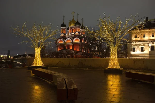 Mosca Russia Dicembre 2020 Illuminazione Capodanno Nella Cattedrale Dell Icona — Foto Stock