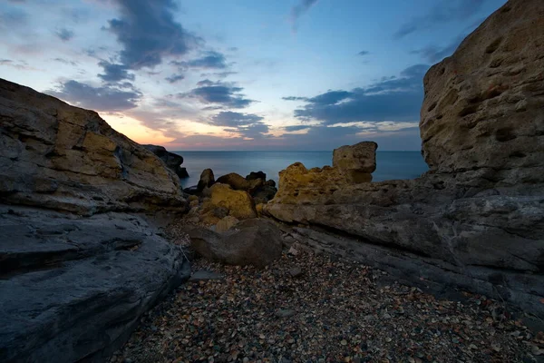 Rússia Daguestão Amanhecer Costa Rochosa Mar Cáspio Perto Aterro Cidade — Fotografia de Stock