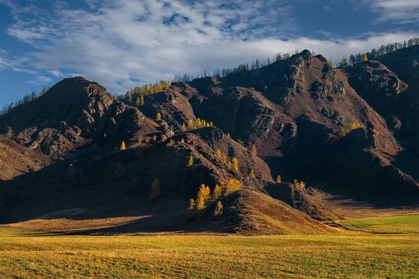 Rusia Gorny Altai Lit Morning Sun Cliffs Chui Highway Village — Foto de Stock