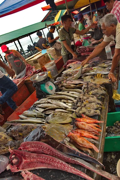 Semporna Malásia Ilha Bornéu Dezembro 2018 Uma Abundância Peixes Frutos — Fotografia de Stock