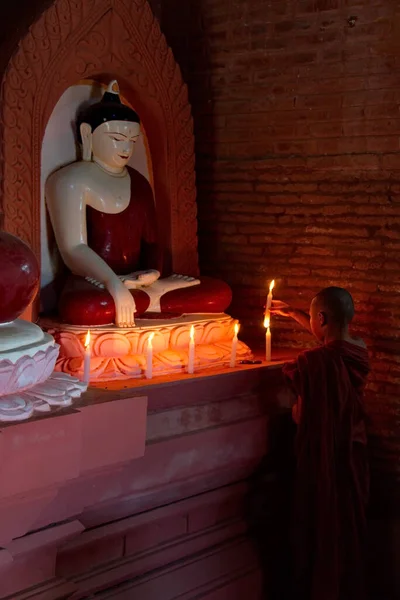 Bagan Myanmar Noviembre 2016 Niño Monje Vestido Con Kashaya Color — Foto de Stock