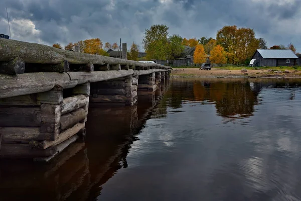 Kuganavolok Russia October 2018 Old Wooden Pier Vodlozero Lake Village — Stock Photo, Image