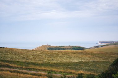 Beachy Head 'deki Belle Tout Deniz Feneri, Eastbourne yakınlarındaki Tebeşir uçurumları Doğu Sussex, İngiltere