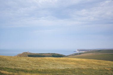 Beachy Head 'deki Belle Tout Deniz Feneri, Eastbourne yakınlarındaki Tebeşir uçurumları Doğu Sussex, İngiltere