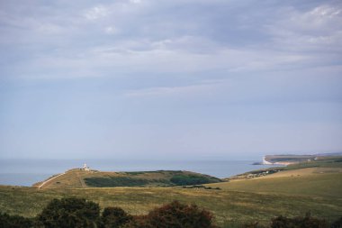 Beachy Head 'deki Belle Tout Deniz Feneri, Eastbourne yakınlarındaki Tebeşir uçurumları Doğu Sussex, İngiltere
