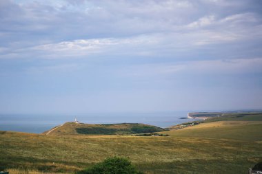 Beachy Head 'deki Belle Tout Deniz Feneri, Eastbourne yakınlarındaki Tebeşir uçurumları Doğu Sussex, İngiltere