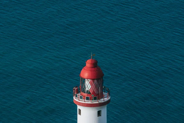 Paisagem Foto Farol Cabeça Praia Penhascos Giz Nascer Sol Colorido — Fotografia de Stock