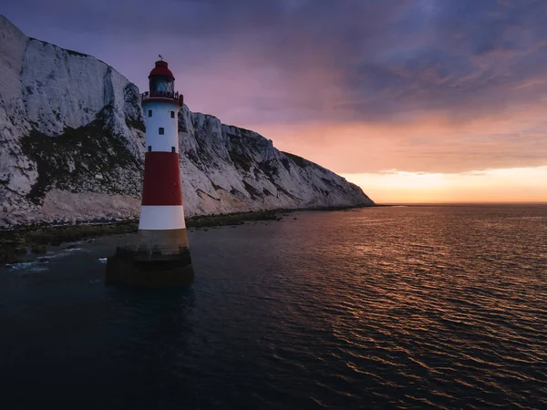 Aerial Drone Landscape Photo Beachy Head Lighthouse Chalk Cliffs Colorful — 스톡 사진