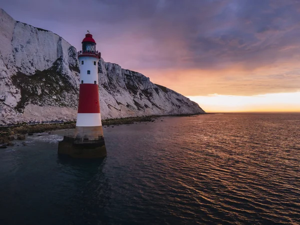 Aerial Drone Landscape Photo Beachy Head Lighthouse Chalk Cliffs Colorful — Stok fotoğraf