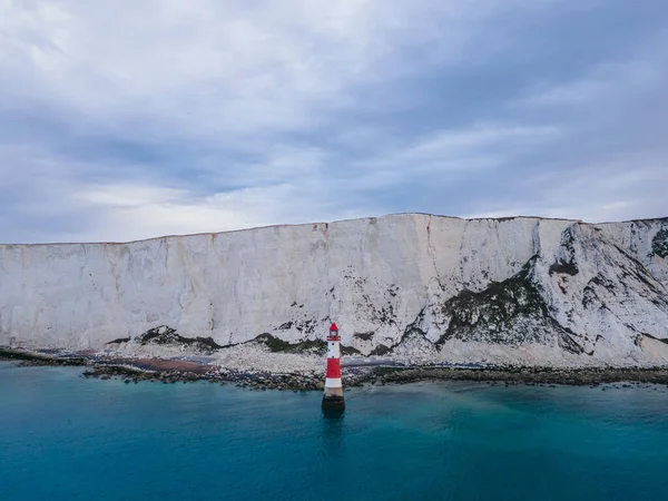 Aerial Drone Landscape Photo Beachy Head Lighthouse Chalk Cliffs Colorful — Stok fotoğraf