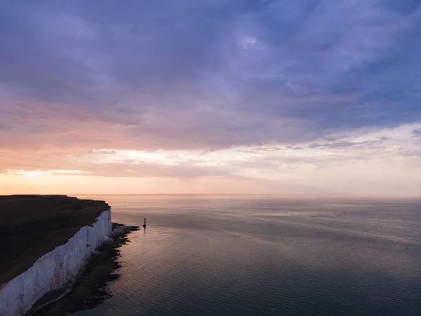 Aerial Drone Landscape Photo Beachy Head Lighthouse Chalk Cliffs Colorful — Stok fotoğraf