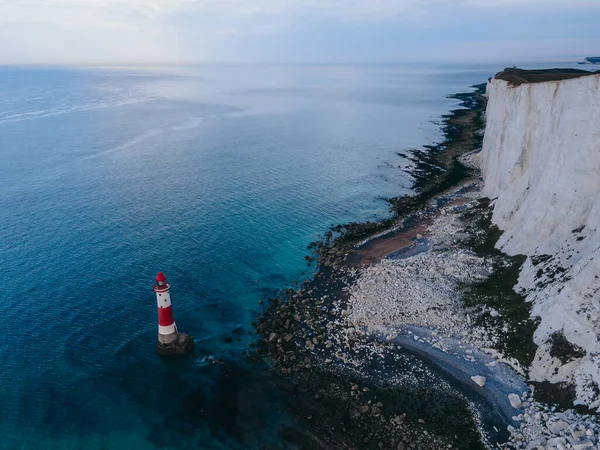 Aerial Drone Landscape Photo Beachy Head Lighthouse Chalk Cliffs Colorful — Stok fotoğraf