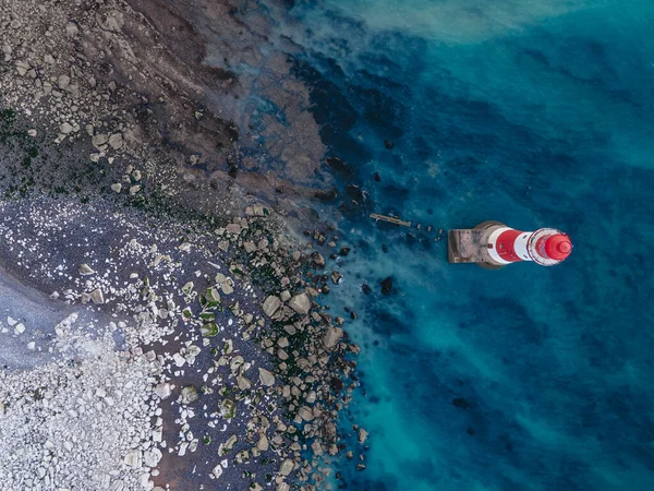 Aerial Drone Landscape Photo Beachy Head Lighthouse Chalk Cliffs Colorful — Foto de Stock