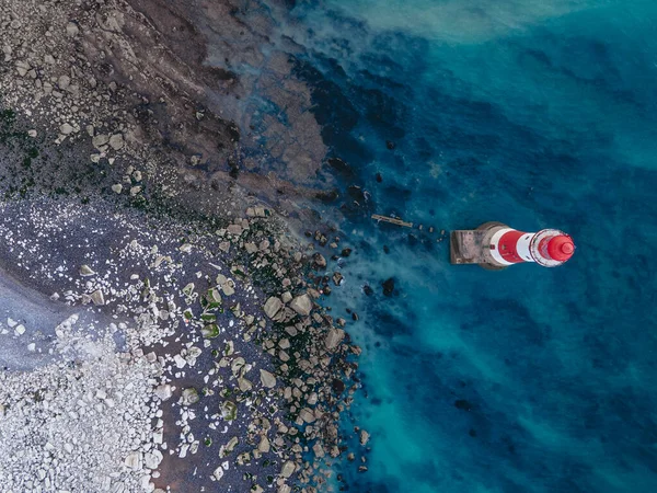 Luftdrohne Landschaft Foto Von Einem Strand Kopf Leuchtturm Und Kreidefelsen — Stockfoto