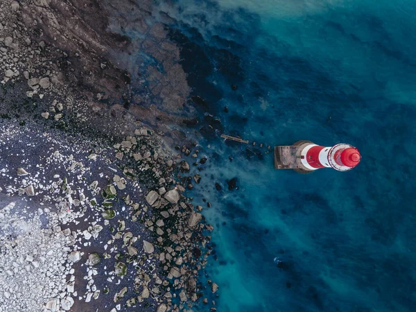 Aerial Drone Landscape Photo Beachy Head Lighthouse Chalk Cliffs Colorful — 스톡 사진