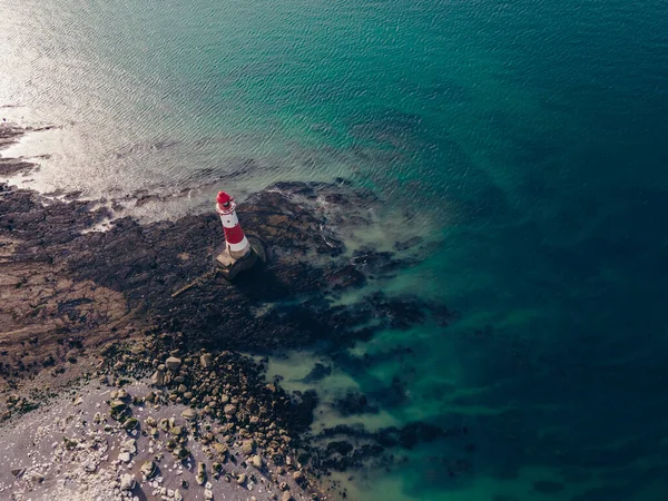 Aerial Drone Landscape Photo Beachy Head Lighthouse Chalk Cliffs Colorful — 스톡 사진