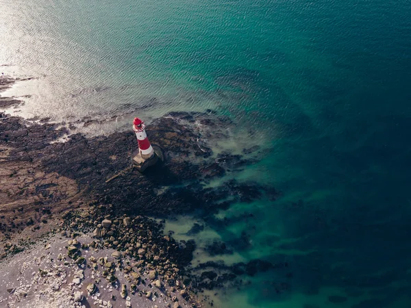 Photo Aérienne Paysage Drone Phare Tête Plage Falaises Craie Lever — Photo