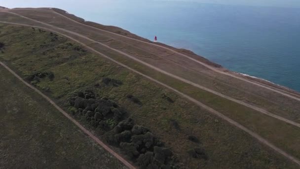 Imágenes Aéreas Drones Paisaje Faro Beachy Head Acantilados Tiza Amanecer — Vídeos de Stock