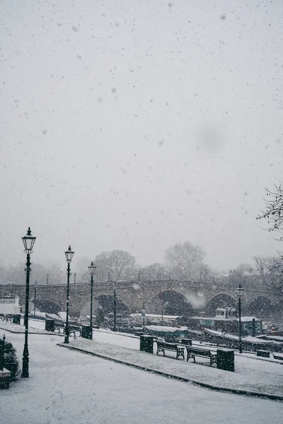 Richmond Thames London 2021 Beautiful West London Embankment Covered Snow — ストック写真