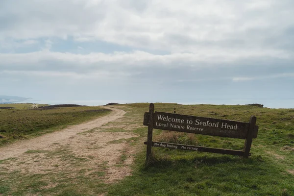 Seaford East Sussex Seaford Head Nature Reserve Sign Vista Mañana — Foto de Stock