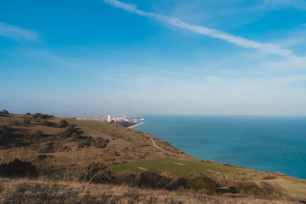 East Sussex 2021 Avond Uitzicht Stad Eastbourne Vanaf Seven Sisters — Stockfoto