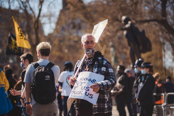 Westminster London 2021 People Banners Placards Marching Kill Bill Protest — Stock Photo, Image