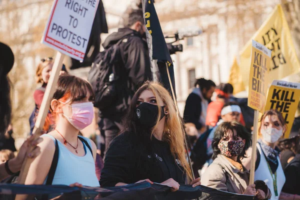 Westminster Londres Reino Unido 2021 Pessoas Com Bandeiras Cartazes Marchando — Fotografia de Stock