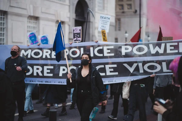 Westminster London 2021 Mädchen Maske Mit Blauer Flagge Vor Einem — Stockfoto