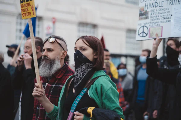 Westminster Londen 2021 Mensen Met Maskers Zwaaiende Vlaggen Spandoeken Bij — Stockfoto