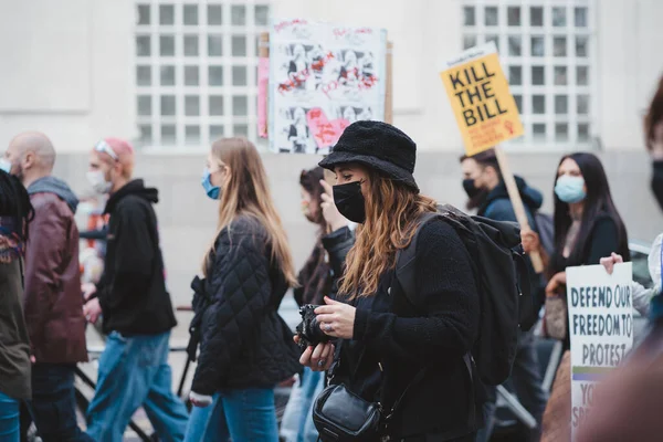 Westminster Londres 2021 Gente Con Máscaras Banderas Ondeando Pancartas Protesta — Foto de Stock