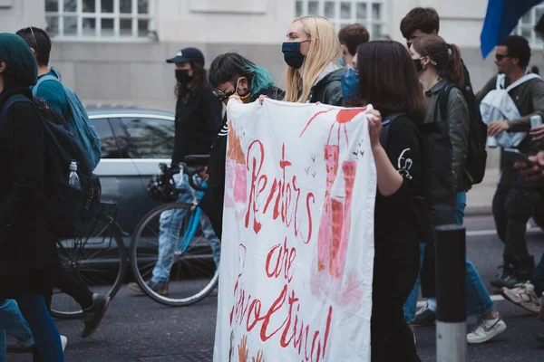 Westminster Londres 2021 Gente Con Máscaras Banderas Ondeando Pancartas Protesta — Foto de Stock