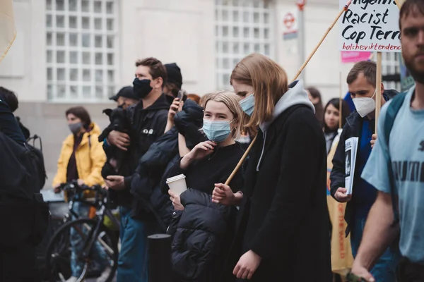 Westminster London 2021 People Wearing Masks Waving Flags Banners Kill — Stock Photo, Image