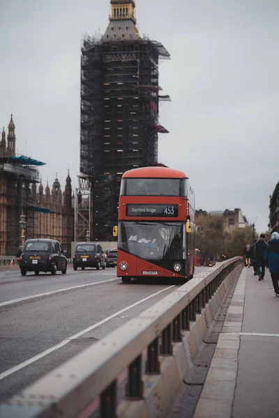 Westminster Londres 2021 Autocarro Vermelho Dois Andares Número 453 Ponte — Fotografia de Stock