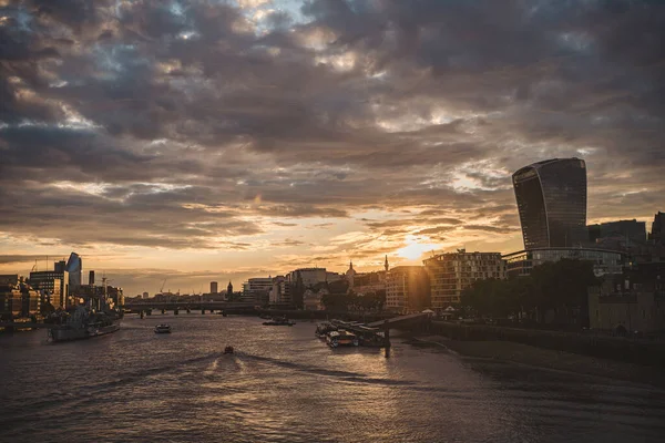 Thames River Embankment London Storbritannien 2021 Utsikten Över City Business — Stockfoto