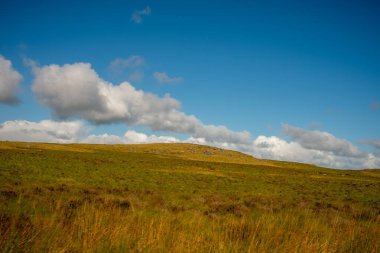 Kardan Donya, Galler 2025.09.20 Çimenli yamaçların ve engebeli kaya oluşumlarının üzerinde yükselen güneşli bir tepe Eryri Ulusal Parkı 'nın açık mavi gökyüzü altında. 