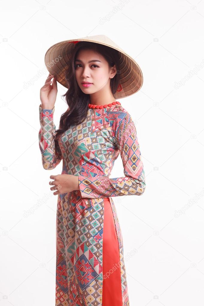 Beautiful Vietnamese young woman with tradition modern ao dai a picture image