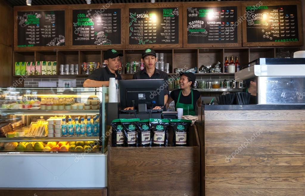 HO CHI MINH CITY - VIETNAM - NOVEMBER 15, 2014 : Interior in Phuc Long coffee - Tea shop at downtown of Ho Chi Minh City , Vietnam. Many Vietnamese people like the Phuc Long Tea.